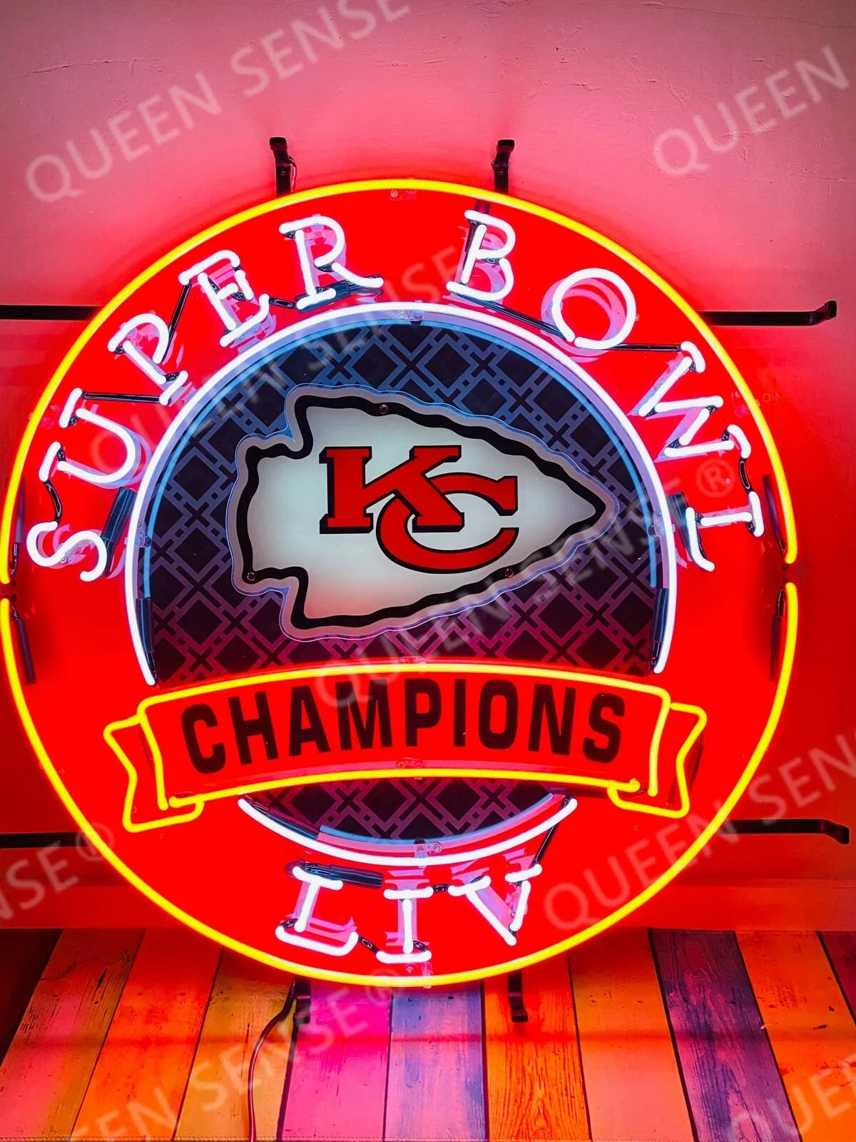 Sense Champions Printing Queen Chiefs Handmade Neon 24"x24" Artwork Sign 124KCCSBCVVD For Light HD Neon Sports Team Vivid Liv Kansas Citys