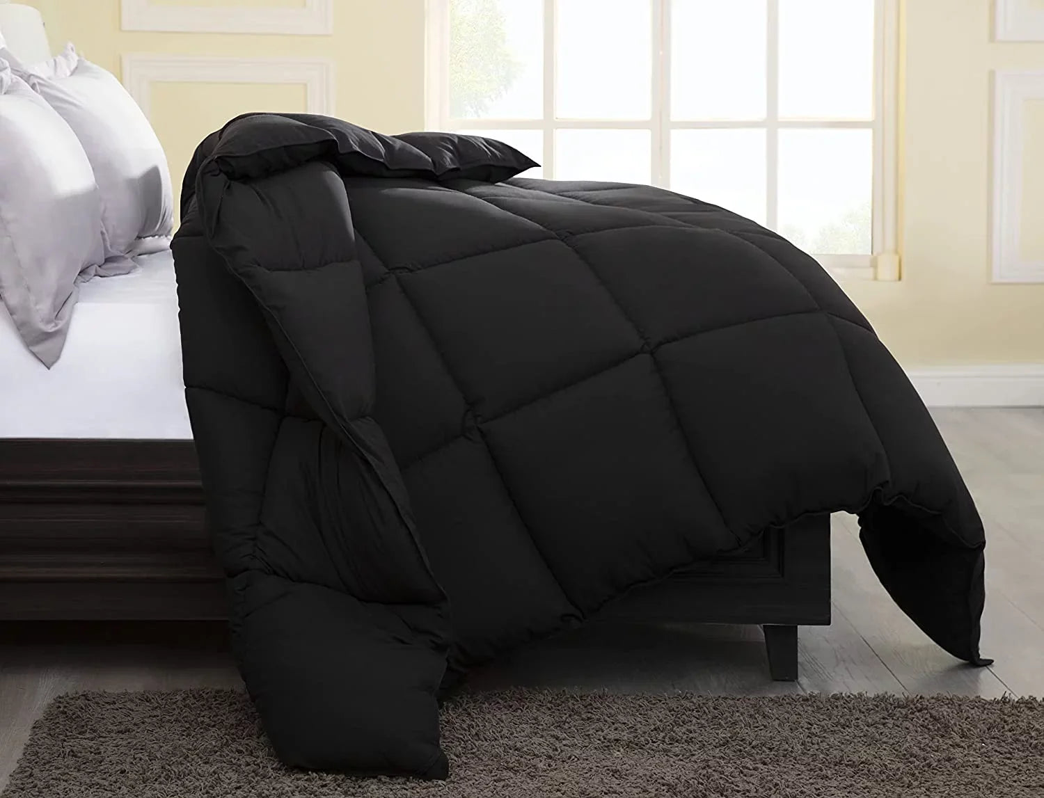 '- Microfiber Insert Alternative Stitch Box Fill Season Black) (Cal Tabs Collection King, All King Size with - Comforter Quilted - Chezmoi Down California Plush Corner Duvet