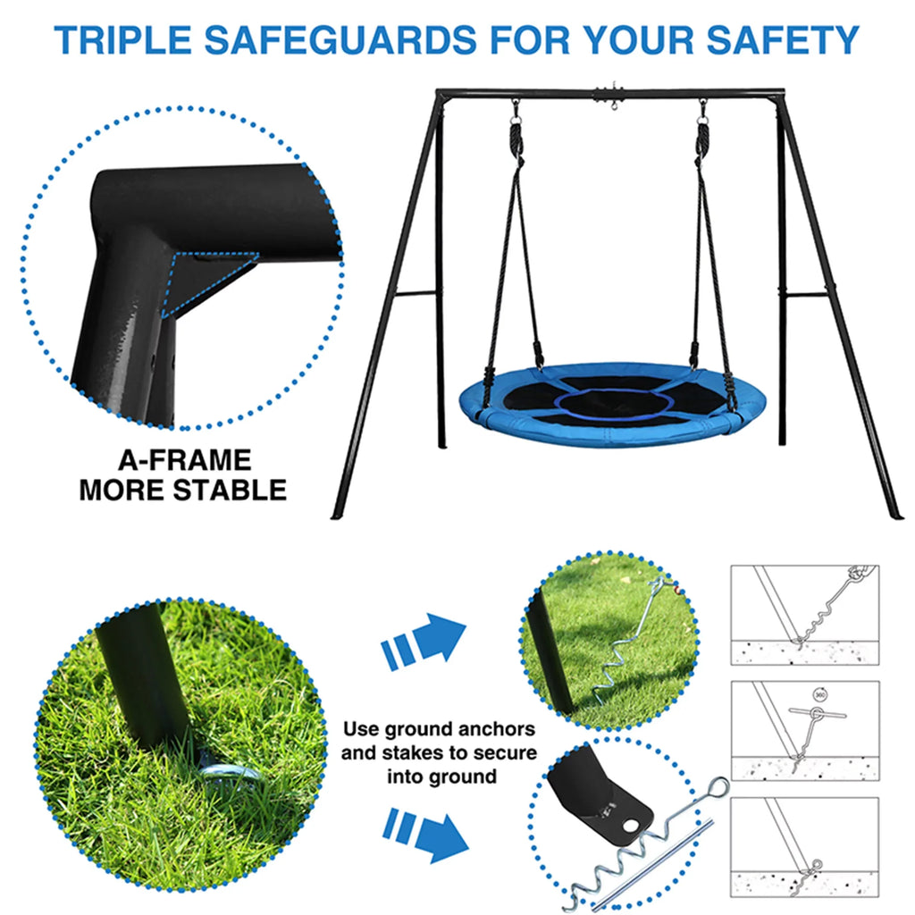 and 440lbs Saucer Metal Tree Set Swing Trekassy Metal Swing with Stand 40 Inch A-Frame Duty Swing, Swivel Heavy