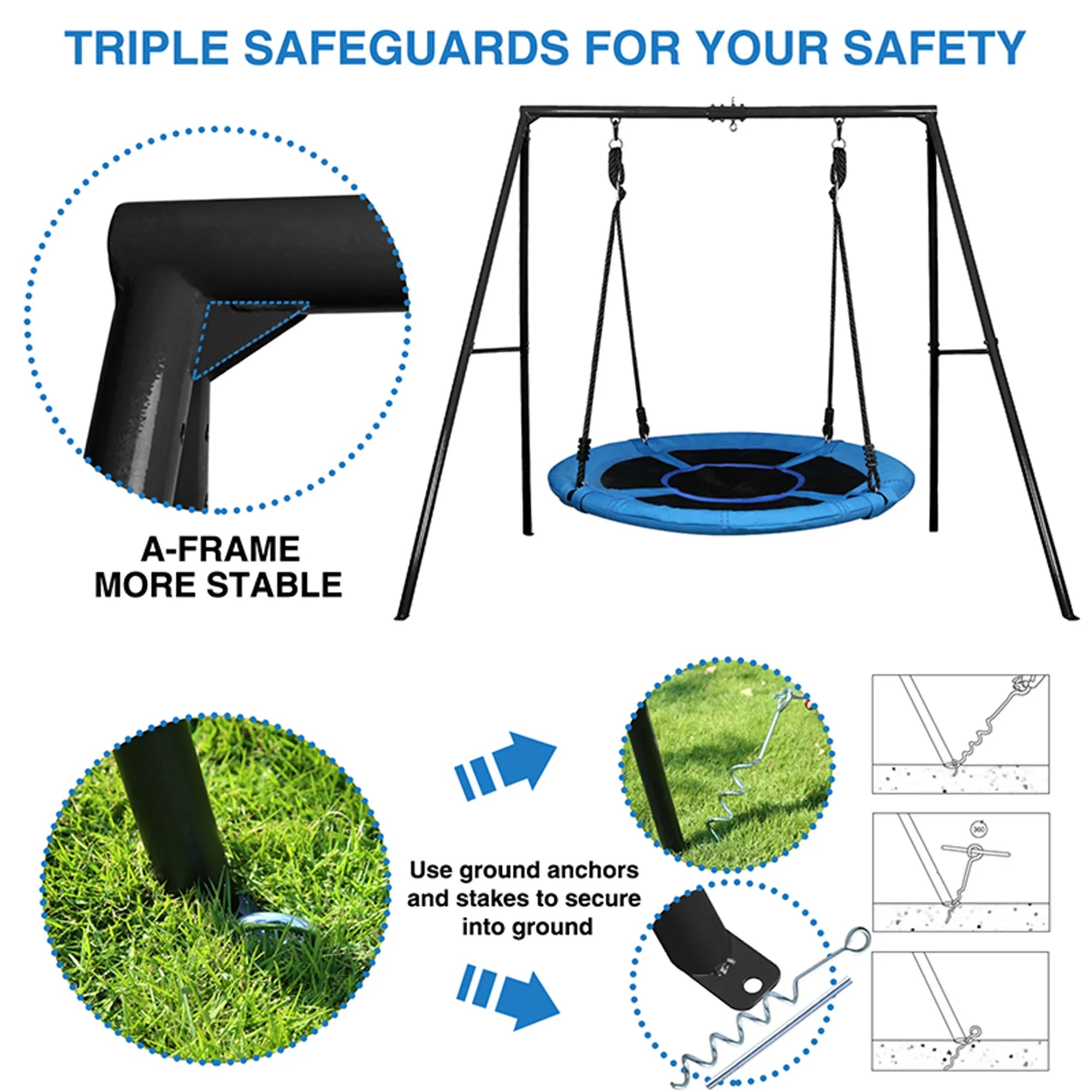 and 440lbs Saucer Metal Tree Set Swing Trekassy Metal Swing with Stand 40 Inch A-Frame Duty Swing, Swivel Heavy