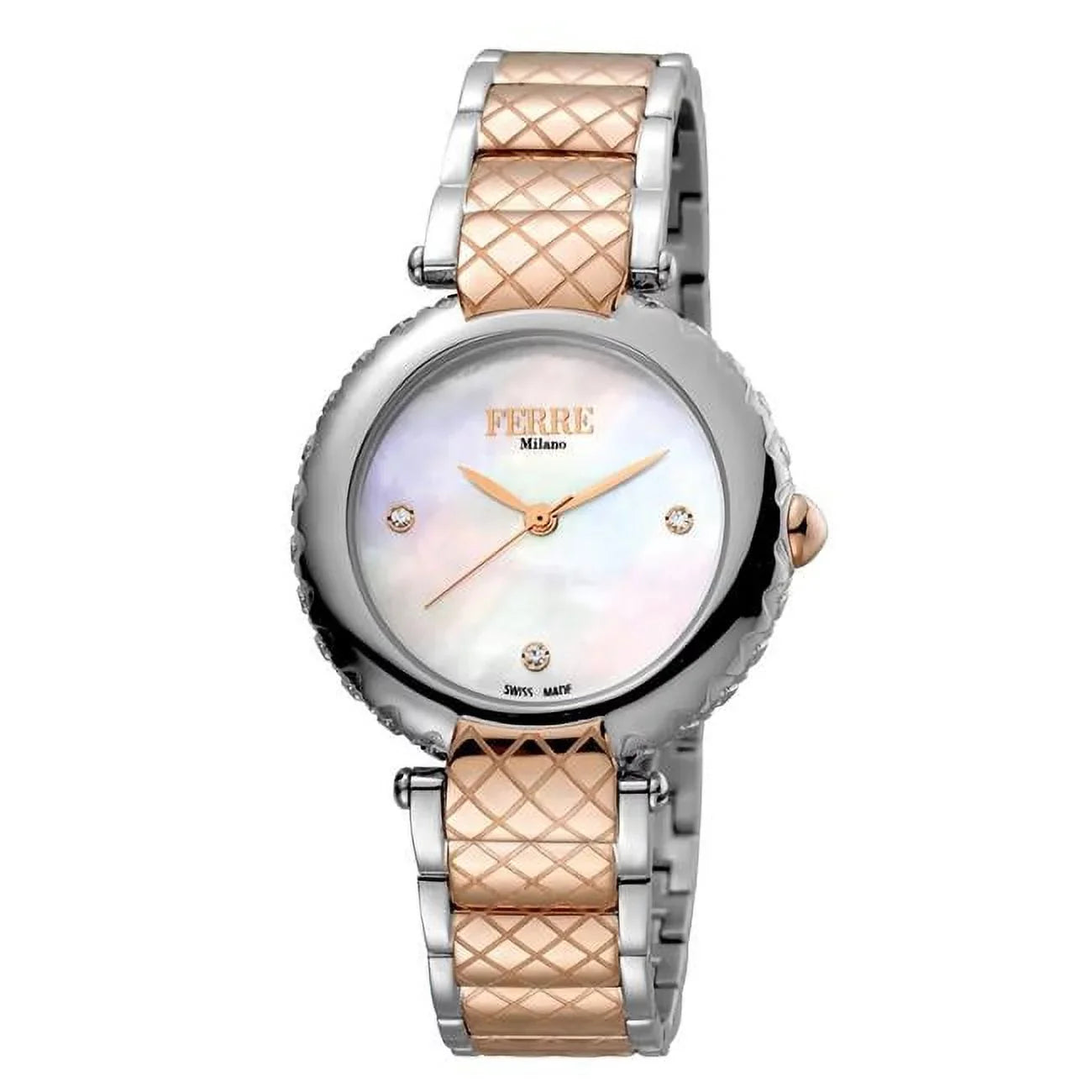 Mother Womens of Made Watch Tone Gold with Quartz White Pearl Swiss Dial Rose Bracelet Two