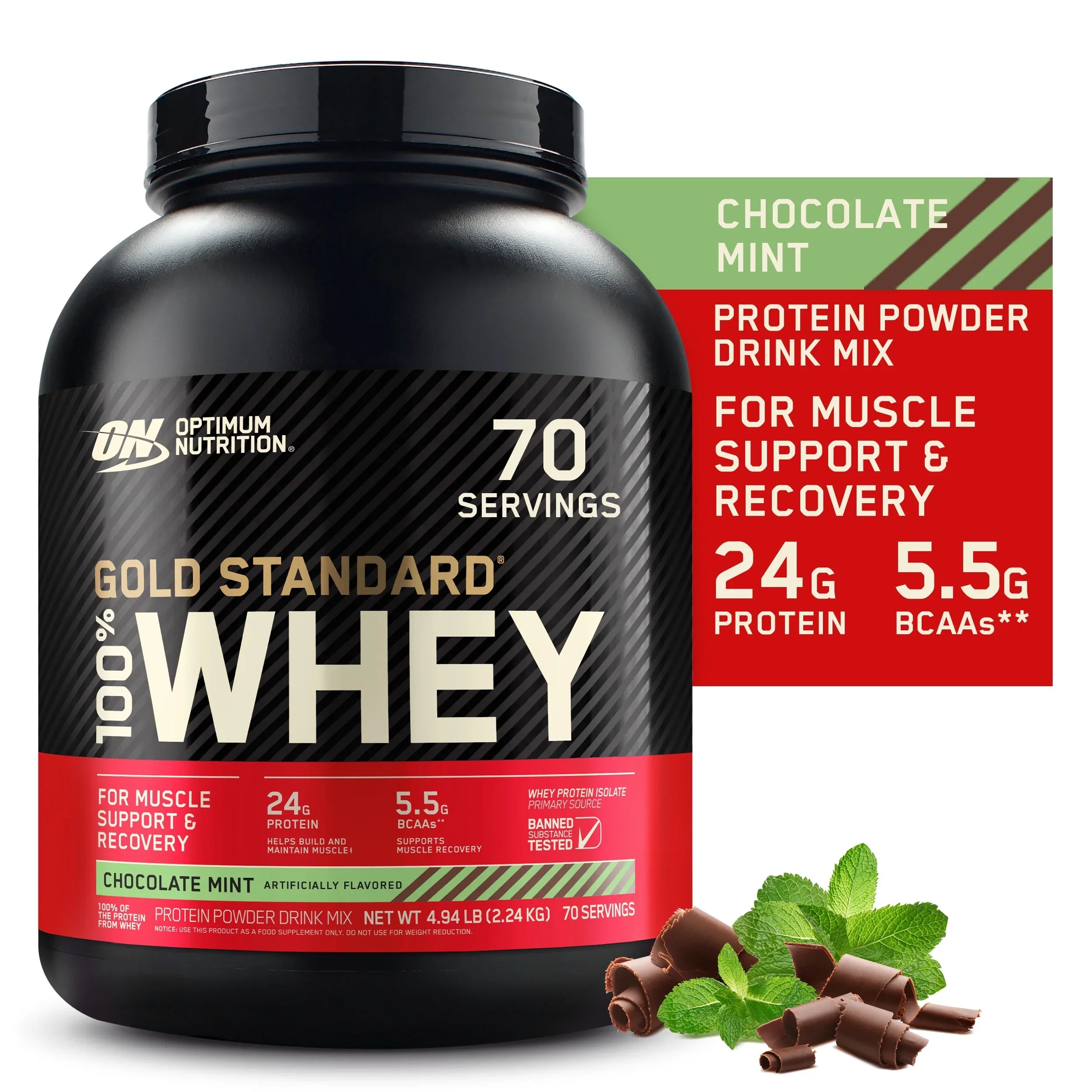 Protein Powder, 100% Nutrition, 4.94 Whey Standard Mint, Servings lb, Gold 70 Optimum Chocolate