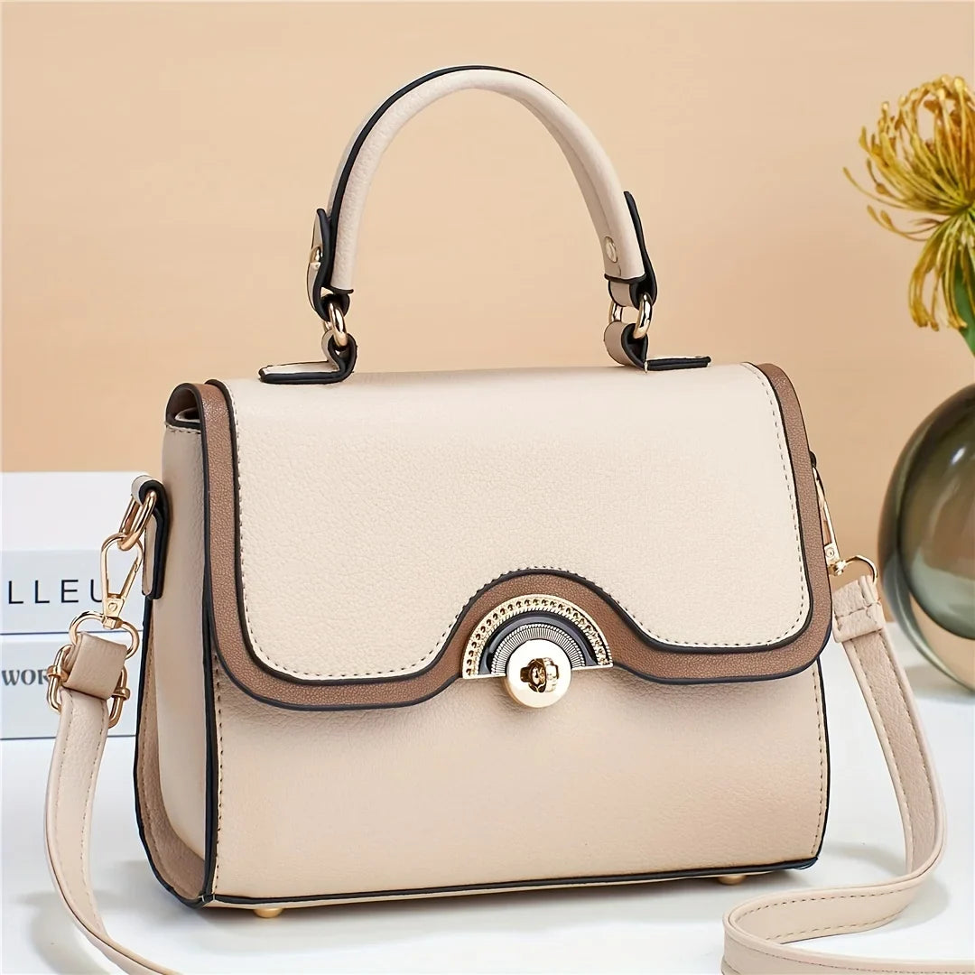 Crossbody Purses Junior Color Trendy Flap Bag, Women's Ontrast Handbags, Lock Square Turn