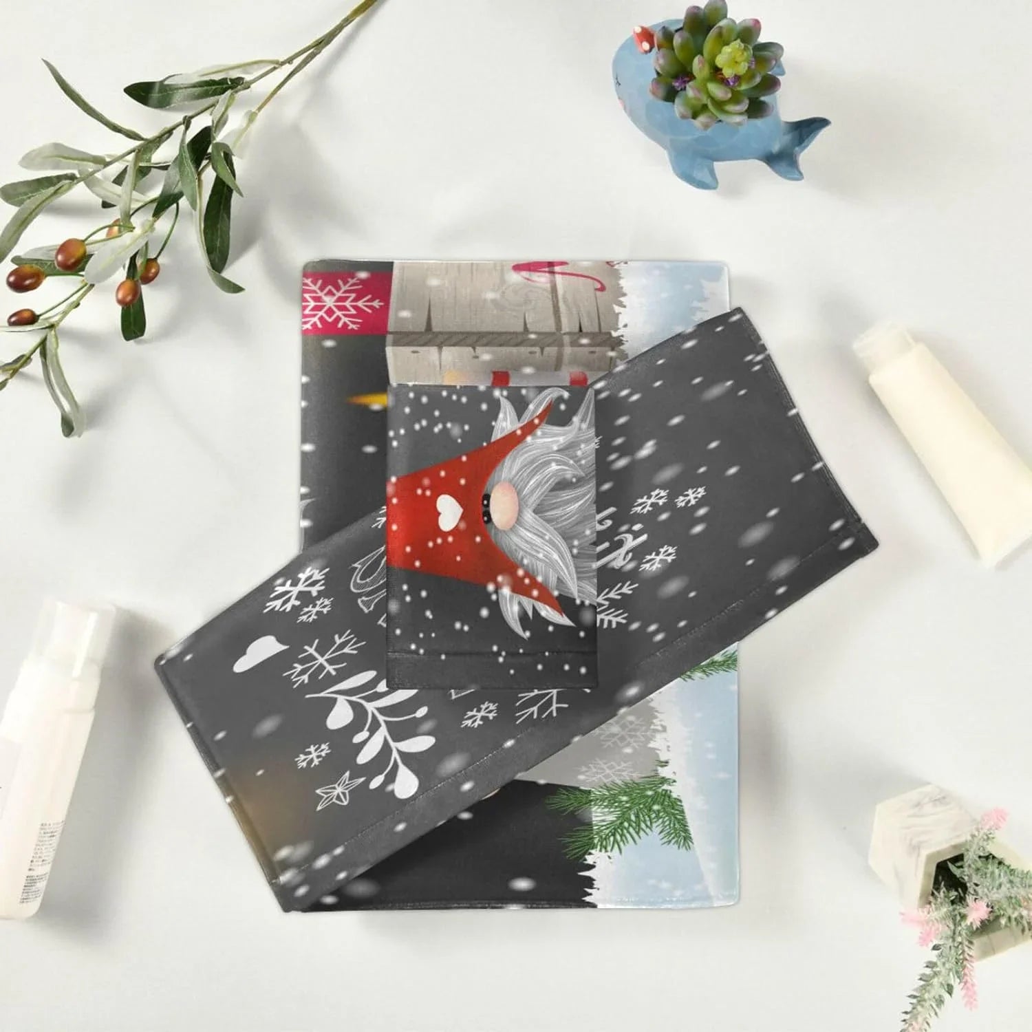 and Hotel Wellsay Absorbent Towel Highly Soft Towels Gym Towel, with Towel Bath 3, Spa Bathroom Christmas Set Hand of Washcloth for Gnome