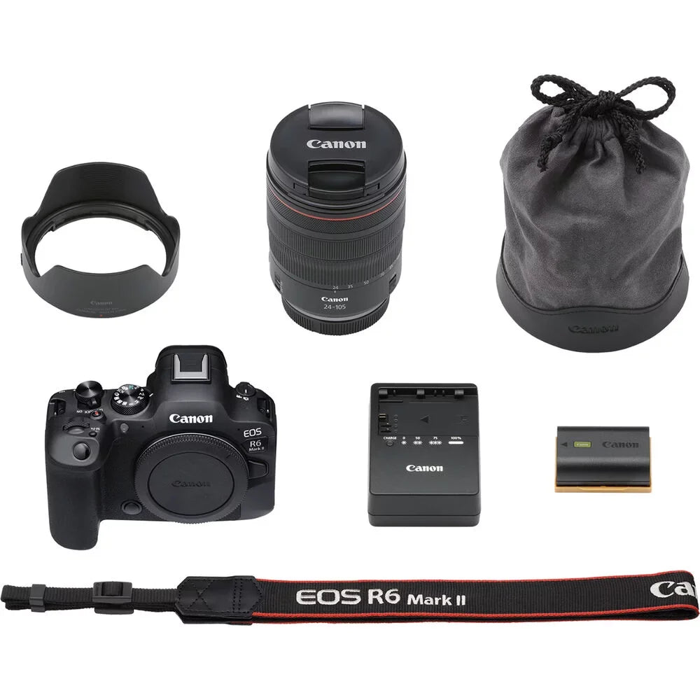 Canon Charger EOS (5666C011) II Camera + + + Photo External Mirrorless More 64GB Card Memory Case 24-105mm Reader with Mark Battery R6 LPE6 Software + Card + Lens Corel f/4 + +