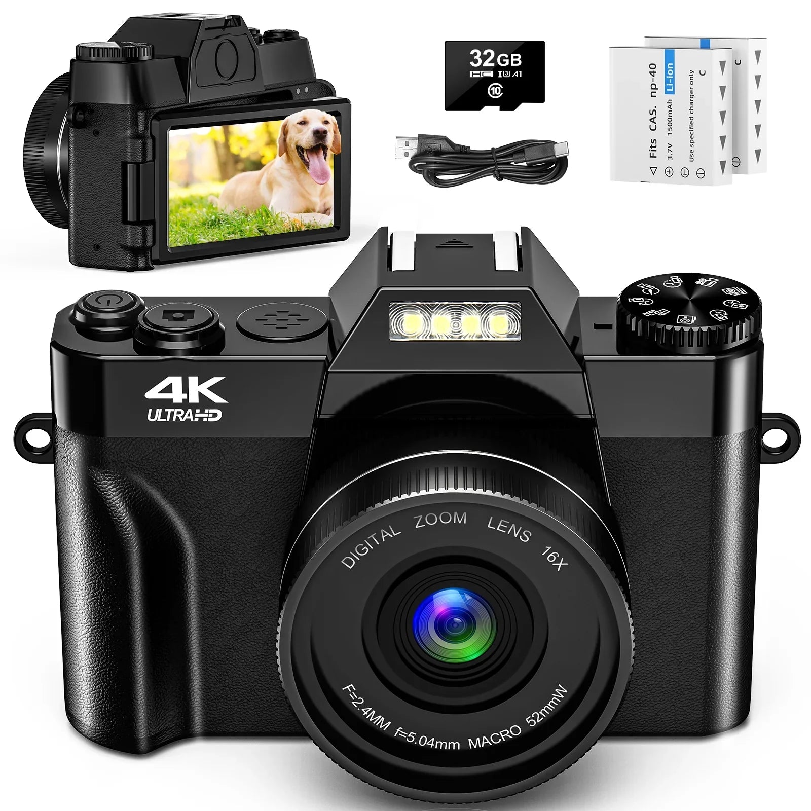 MARVUE Batteries Camera 32GB SD for Camera Digital Youtube Video Vlogging Video Camcorder and Card 48MP with Camera 4K 30FPS 2