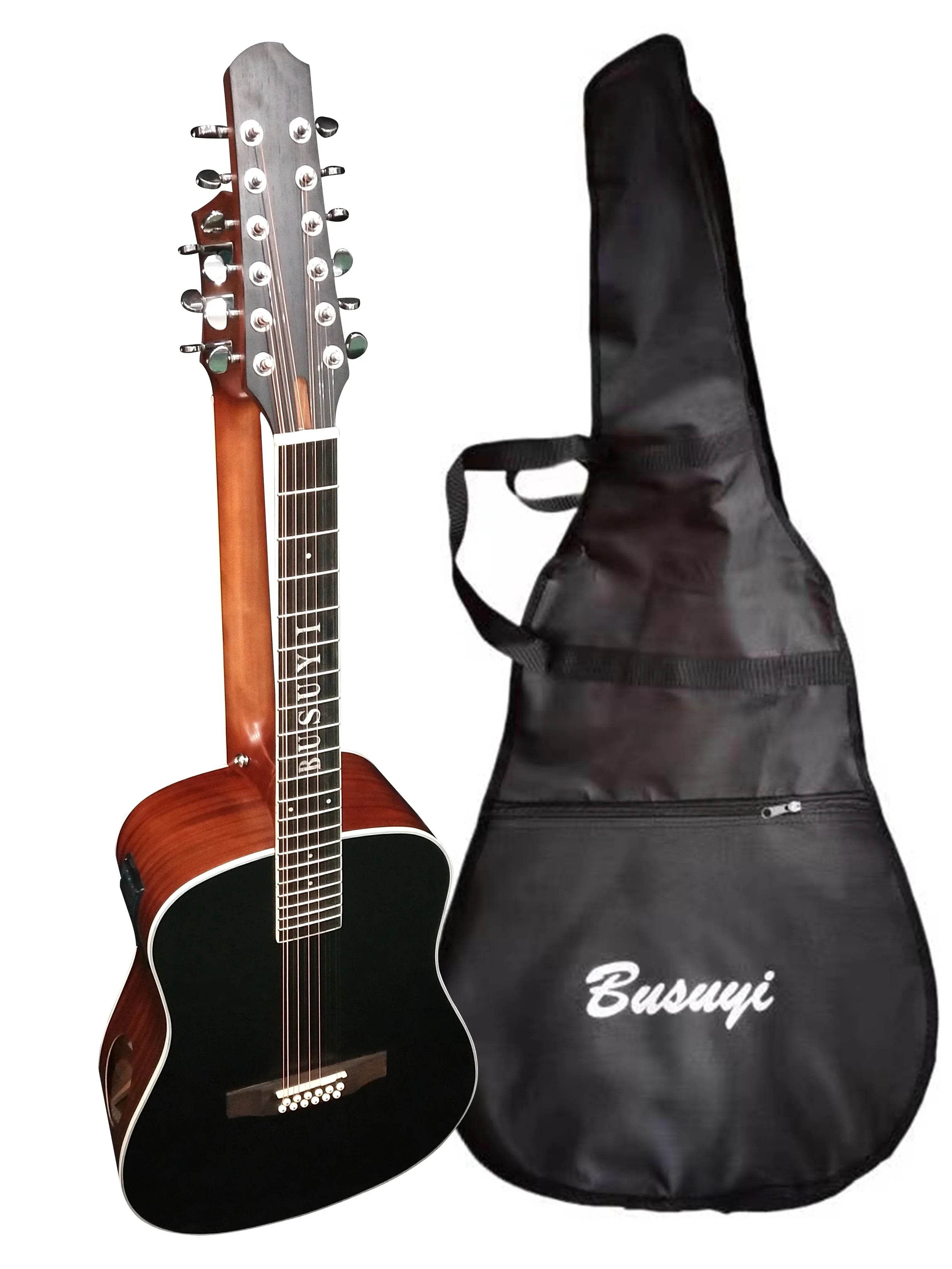 Acoustic Sided Double Guitar PT Busuyi BlackBrown Neck, Strings 2021 12/6 Double
