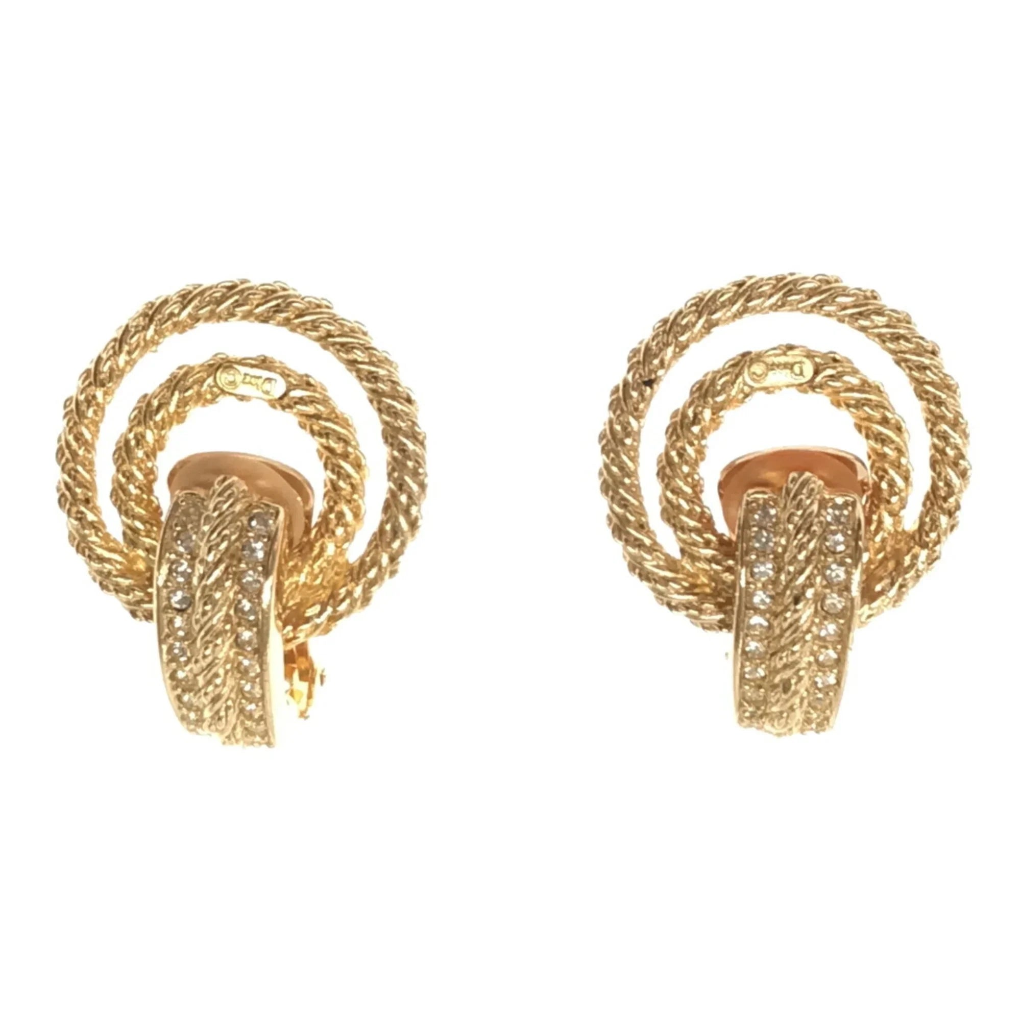 Dior VINTAGE Gold RM2878M Pre-Owned Earrings Women's Big Accessories (Good) Christian OLD Rhinestone ITSRN157RU90