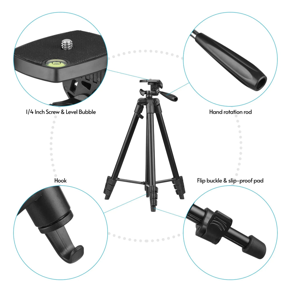 Clip, Microphone, with Light, for Production, Recording, Video - Smartphone Remote Microfilm LED Streaming Vlogging 53-Inch Tripod and and Live Control Includes Kit