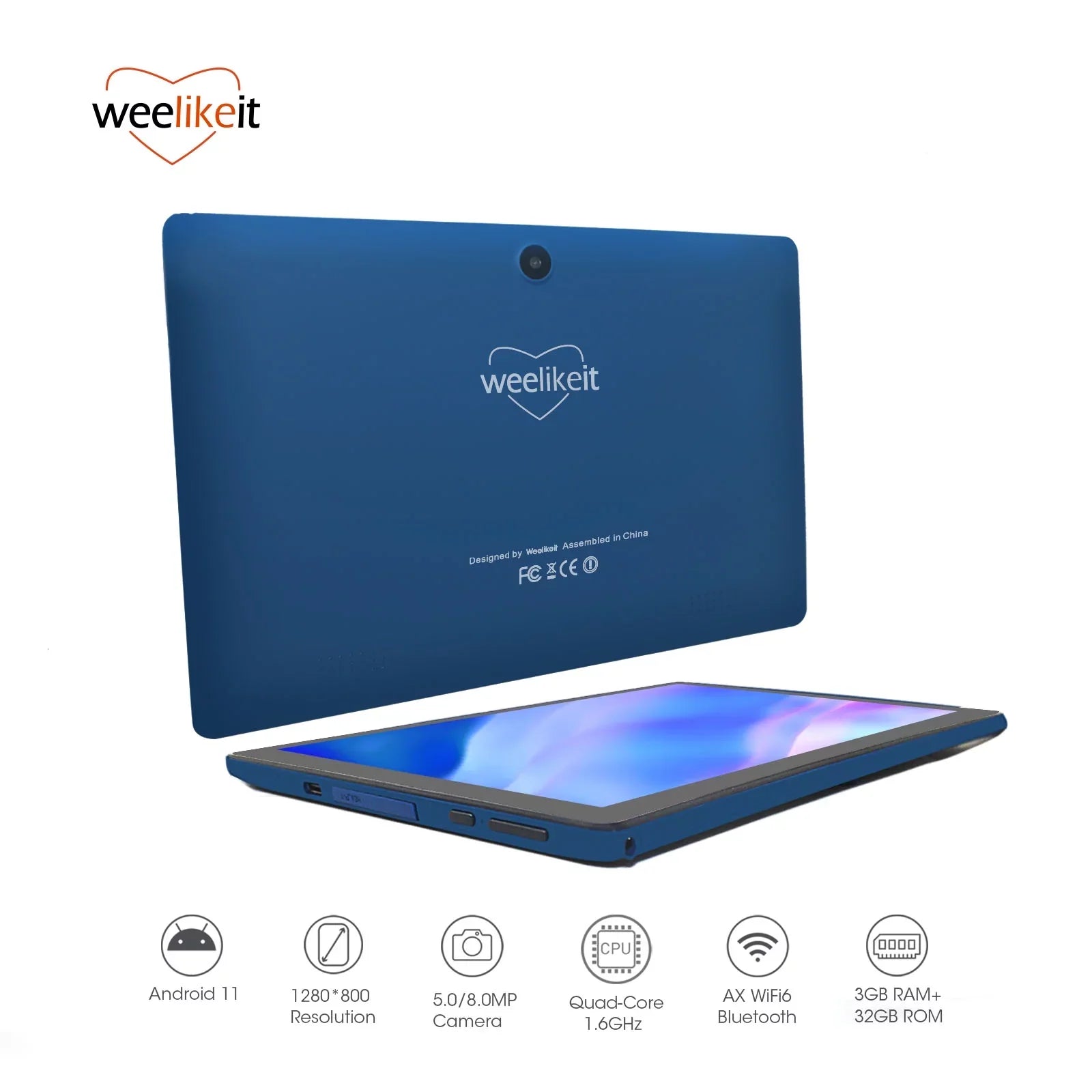 RAM 11 10 1280x800 with ROM Storage Tablet Tablet Android Bluetooth Camera, inch with 32GB PC, WiFi6,3GB weelikeit 5MP+8MP Stylus(Blue) Tablet IPS 5.0, Display, AX