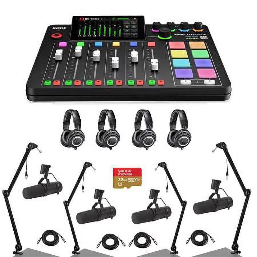 Arm, SM7B Card XLR Audio Broadcast RODECaster Console 4x with Bundle 4x Integrated II Production 32BG Headphones, Cable, Pro Studio 4x 4x M to microSD Mic, ATH-M50x F
