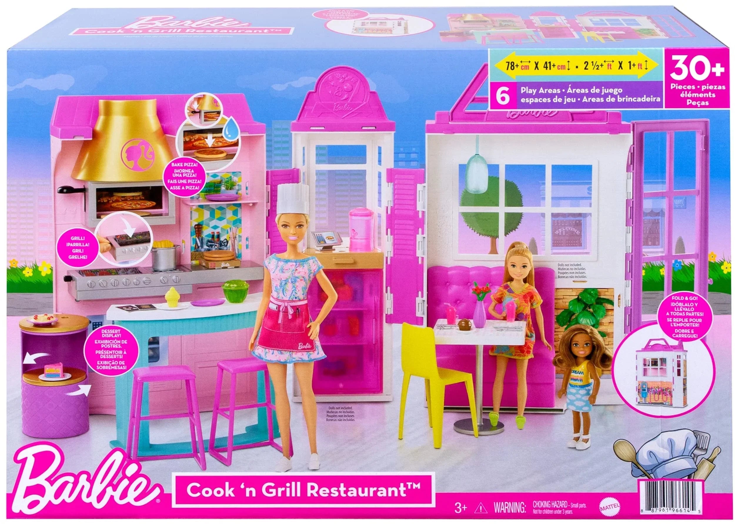 3 Cook ‘n Year Playset 30+ 7 for Barbie Grill Gift Olds with Pieces Restaurant to
