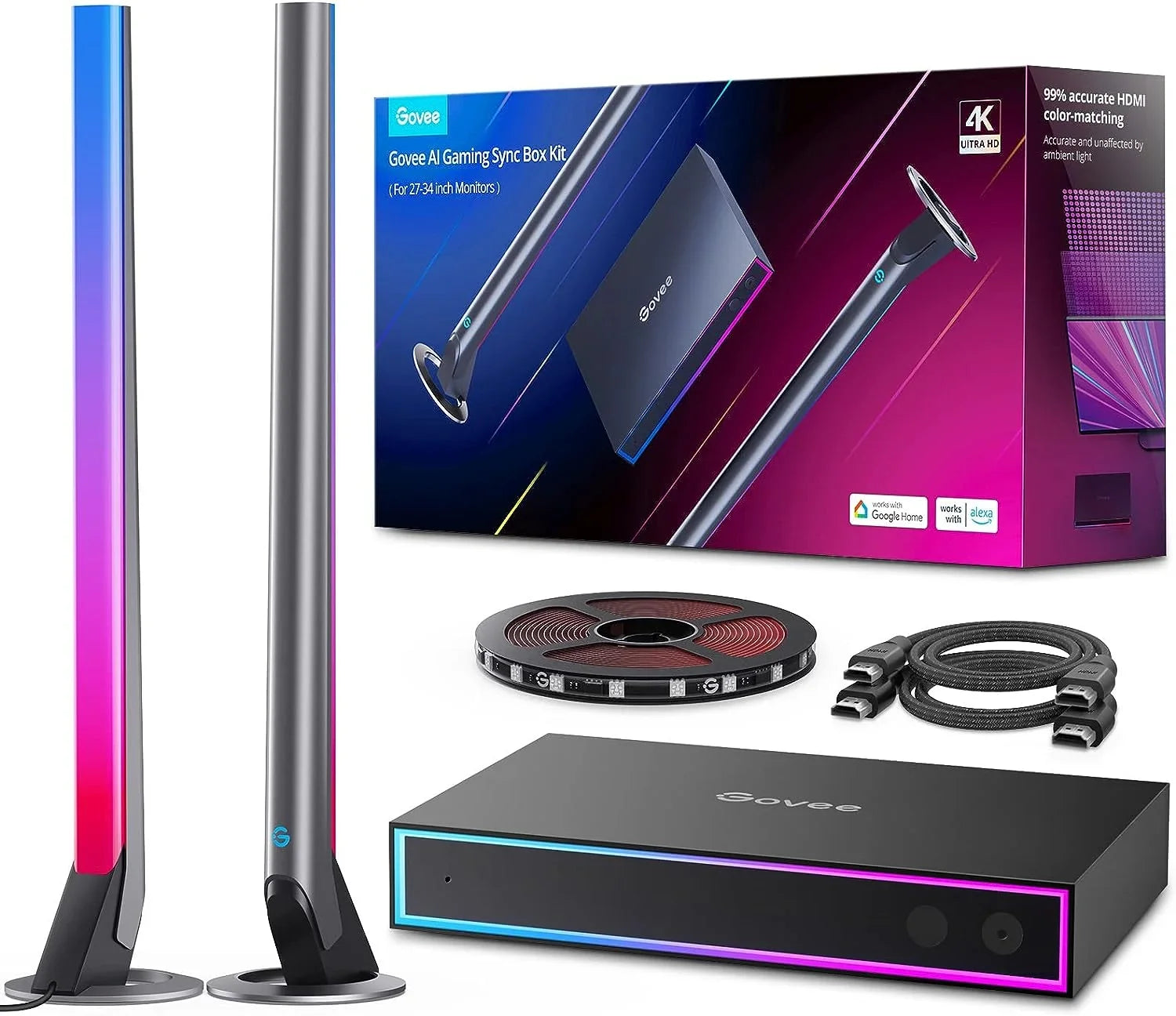 Monitors, Back Box 4K Monitor LED Google HDMI with 3 Light, Gaming Out Kit, Works Light HDMI2.0 CEC, 1 and In Assistant, for with RGBIC 27-34 Light Sync Alexa, inch Bars AI And Govee Box, Strip Gaming