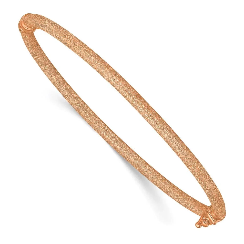 Hinged Gold Textured Rose Bangle 14K