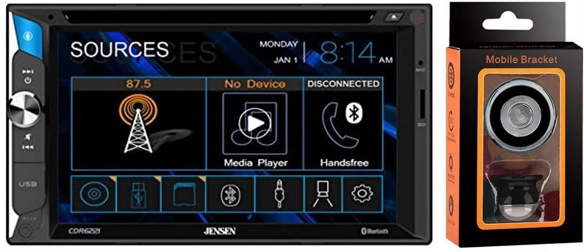 Touchscreen Magnet Car Jensen 6.2" Holder Receiver Multimedia Phone Input, LCD Front Absolute with Bundle CDR6221 Back-up USB with Bluetooth, Camera Input