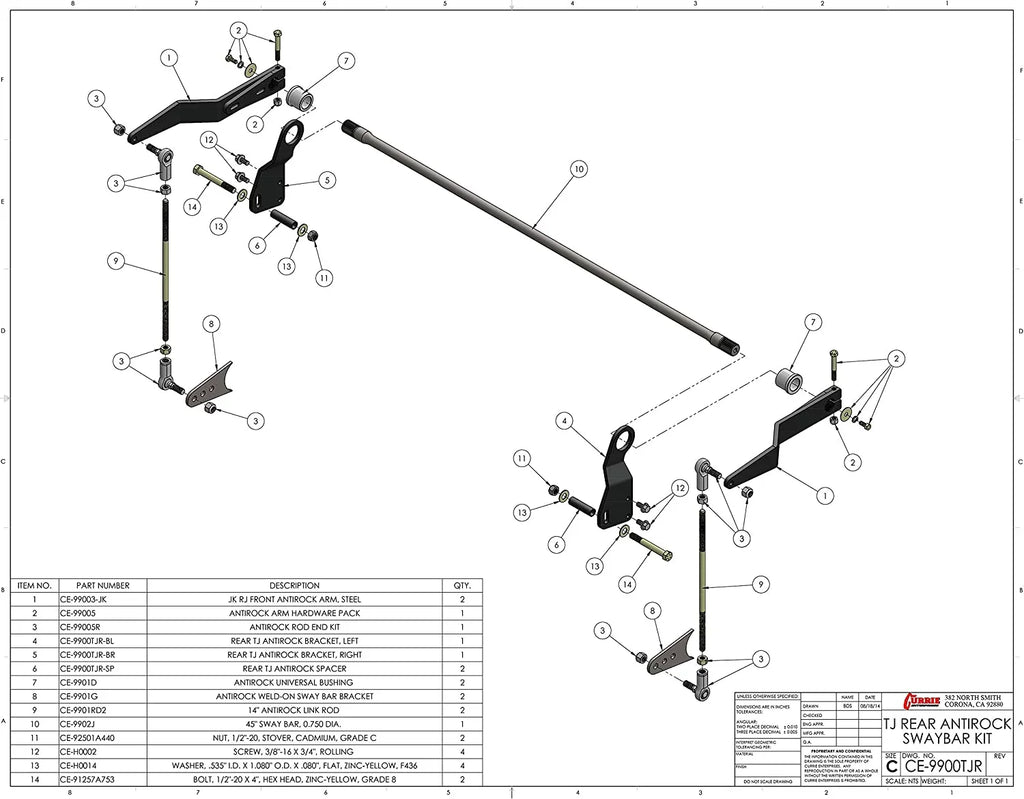 For Enterprises Antirock Bar Rear TJ/LJ Currie Sway CE-9900TJR Kit