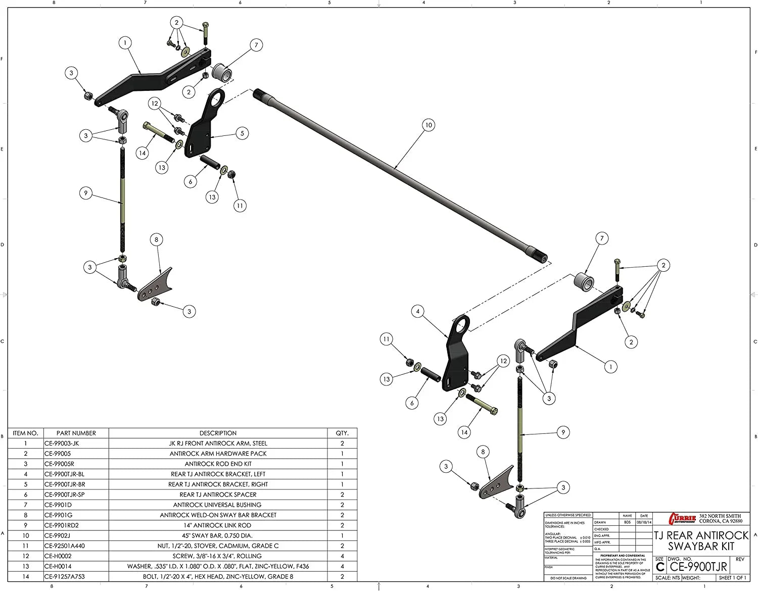 For Enterprises Antirock Bar Rear TJ/LJ Currie Sway CE-9900TJR Kit