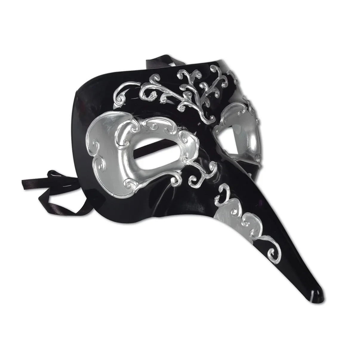 12 of Beistle Long Club Mardi Gras Elegant Masks Masquerade Black Nose Silver and Pack