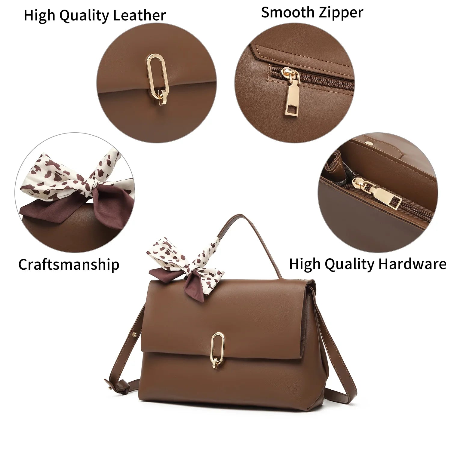Shoulder Bag Leather bag hand Silk square Handle ladies crossbody Flap bags PU Brown handbags bags Women's Scarf women