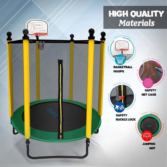 10FT Enclosure Trampoline SereneLife Jump Trampoline, 5FT with Green Rectangle Outdoor Net