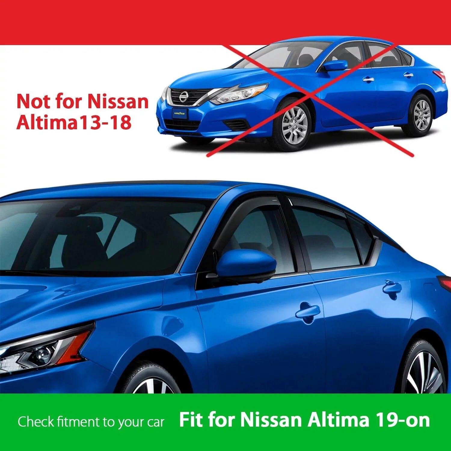 Window Shatterproof Rain Deflectors - Cars, Guards, pcs GY007801 Window Accessories, Deflector, Vent Car Nissan Altima for in-Channel 4 2019-2024, Goodyear for Visors