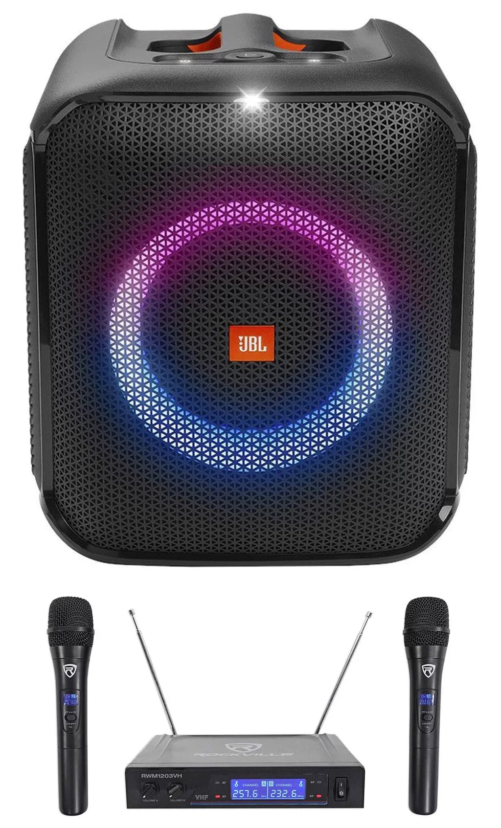 Portable LED+Wireless Party Speaker w Mics Compact JBL Partybox Encore Essential