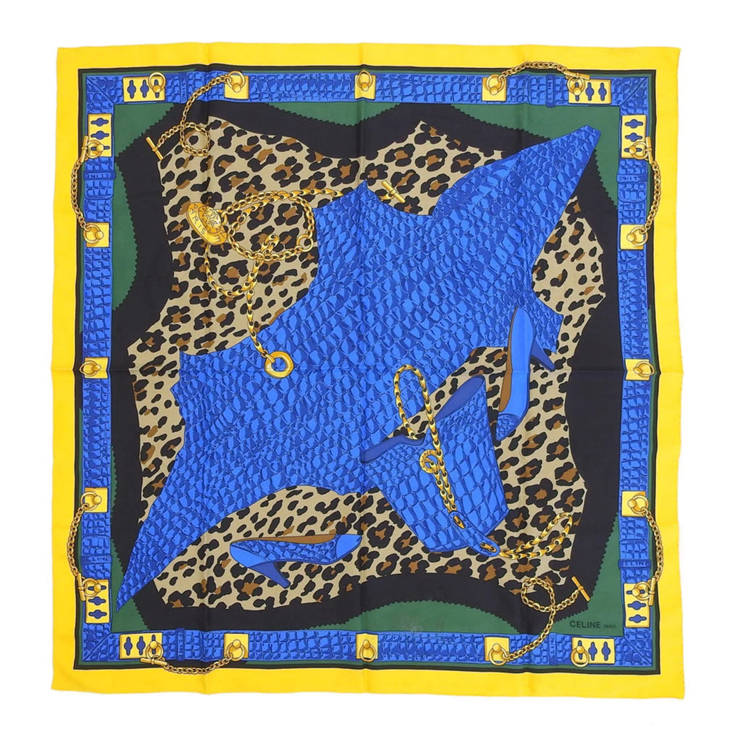 Celine silk leopard Authenticated scarf large Used multicolor print CELINE