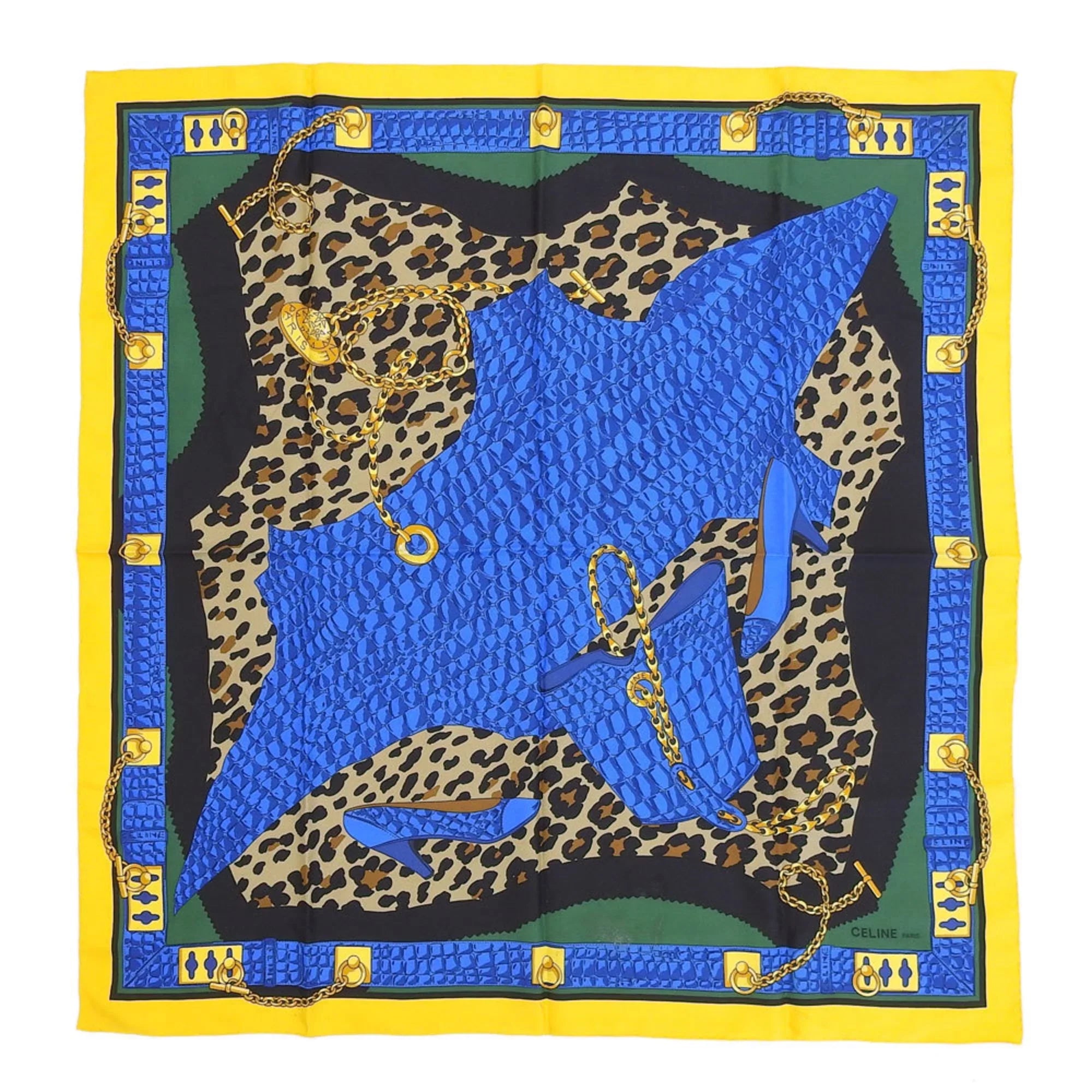 Celine silk leopard Authenticated scarf large Used multicolor print CELINE