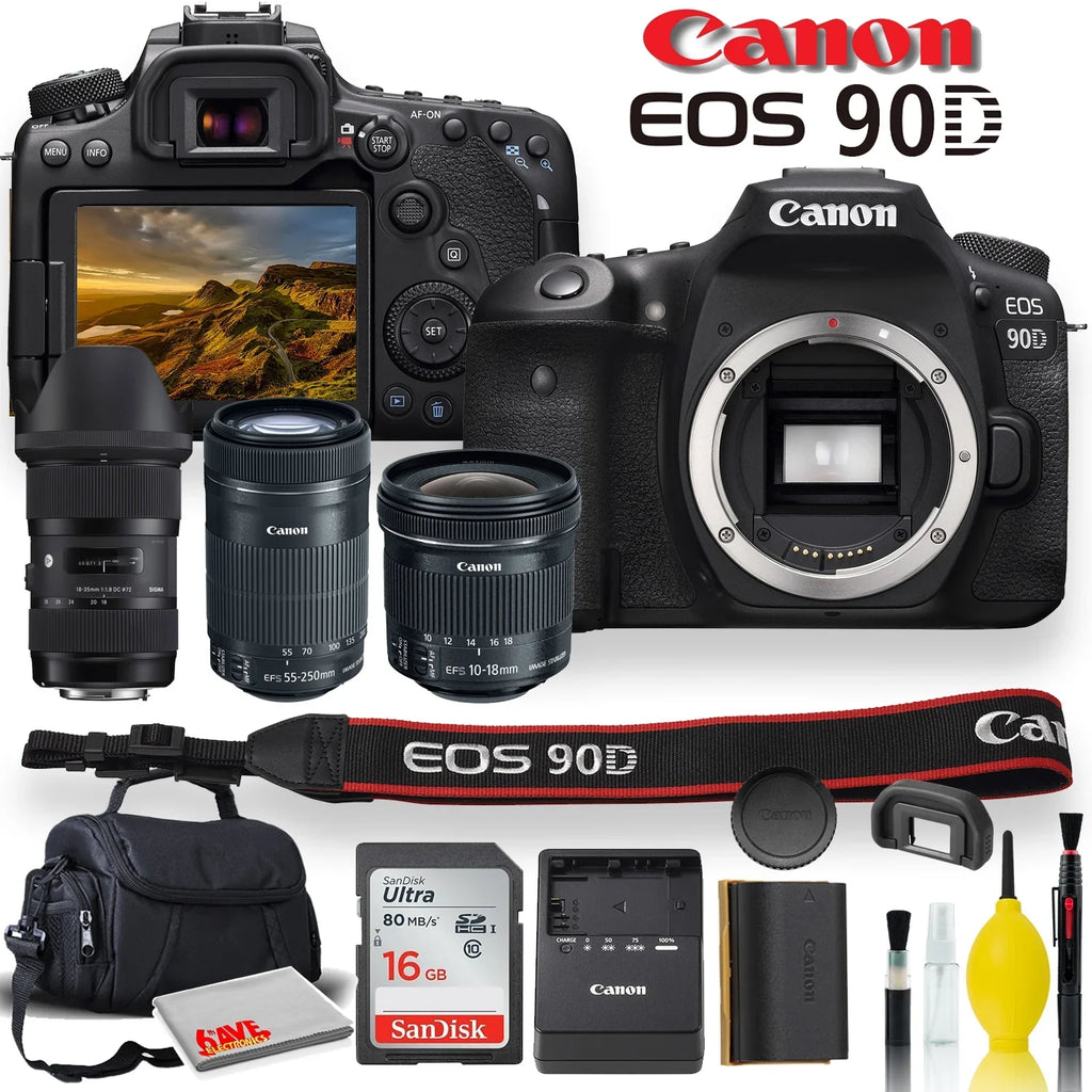 Canon DSLR EF-S Case, and Triple With - 90D Padded EOS Memory More Sigma EF-S Canon Set Canon Lens Soft Card, Camera 55-250mm, 10-18mm, 18-35mm,