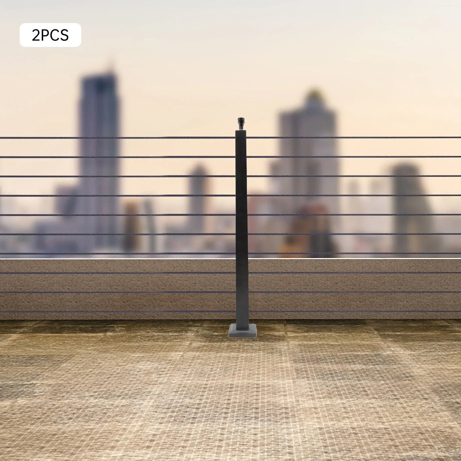 Concrete Railing Stainless Square Pre-Drilled Cable Sides Cable for Level Deck Two Post 36''x2''x2'' Wood Fence System Level Steel Post Railing