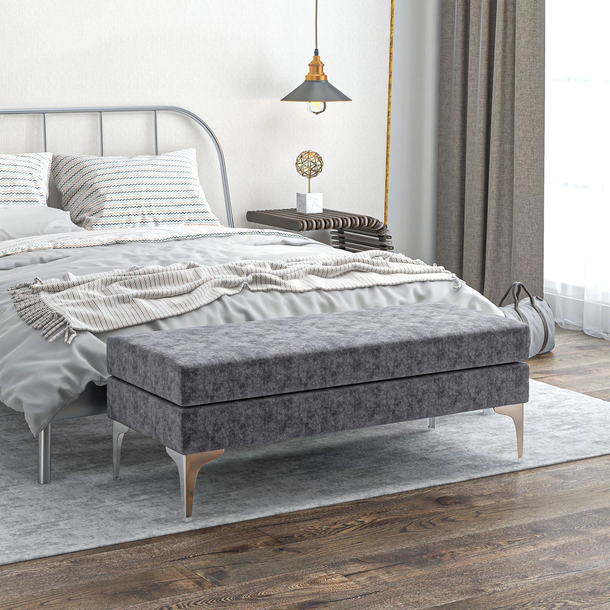 HOMCOM with of Dark End Steel 48" Bench Bed Legs, Gray