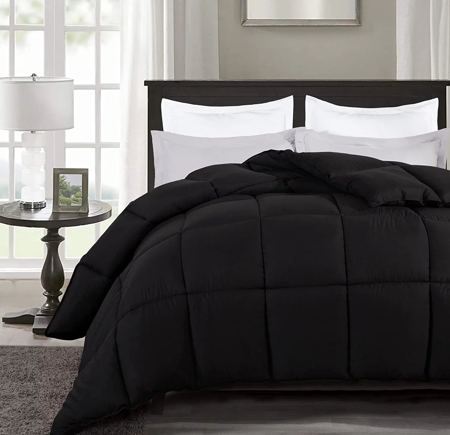 '- Microfiber Insert Alternative Stitch Box Fill Season Black) (Cal Tabs Collection King, All King Size with - Comforter Quilted - Chezmoi Down California Plush Corner Duvet