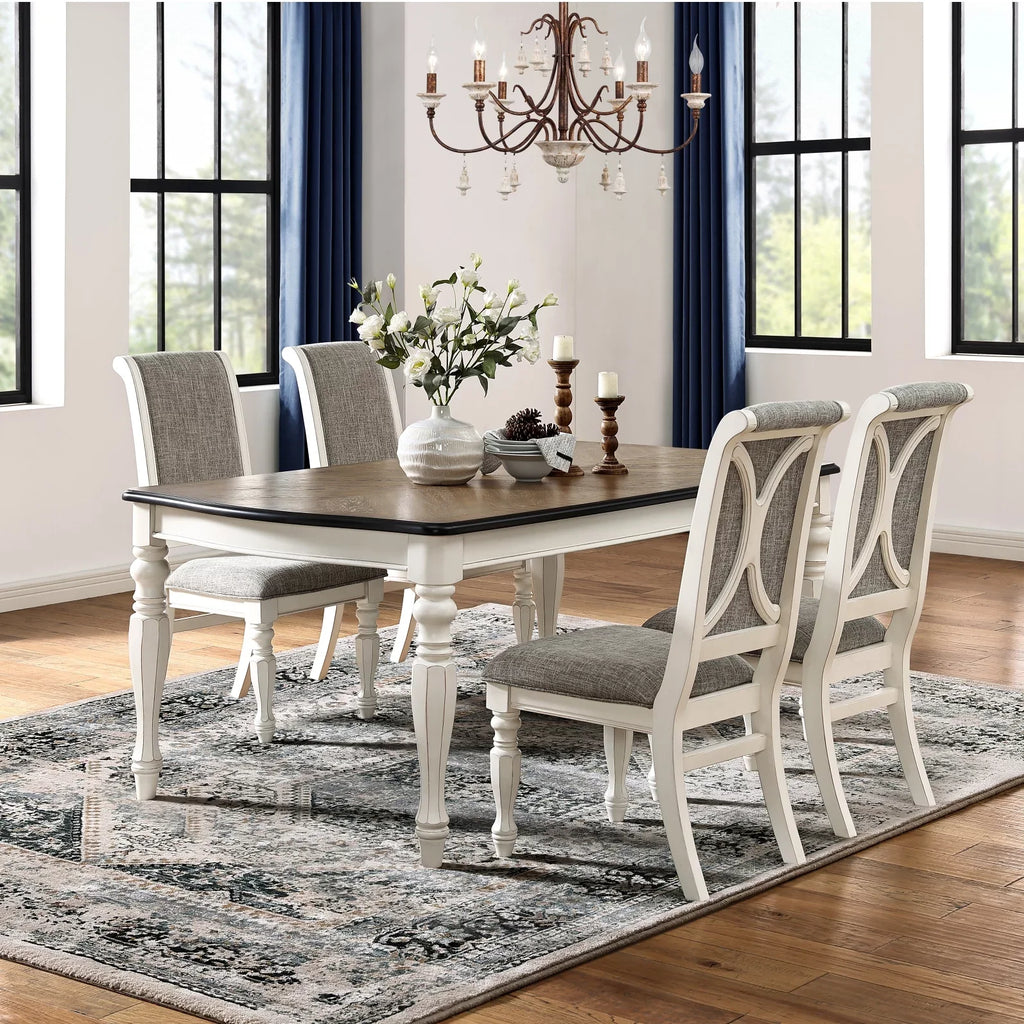 Country White Weathered Oak Belleza Finish French Set Furniture Roundhill and Antique Dining 5-Piece in