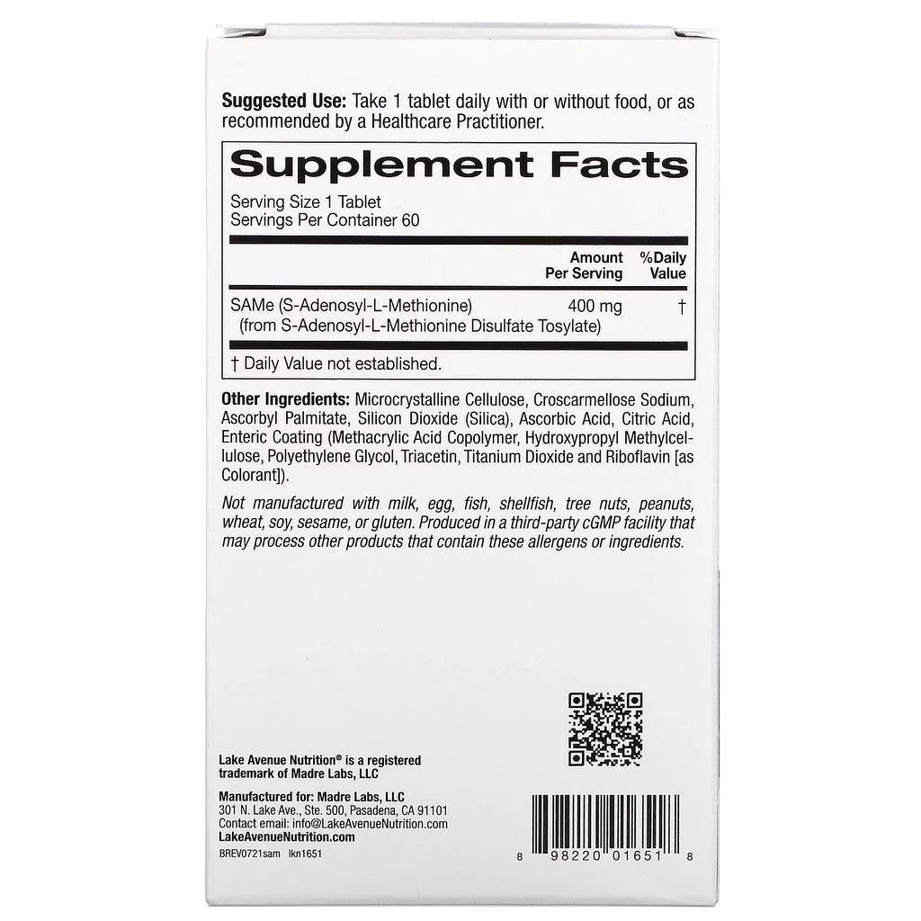 ( Enteric 400 60 SAMe Nutrition Coated Tosylate), Avenue Lake Disulfate mg, Tablets