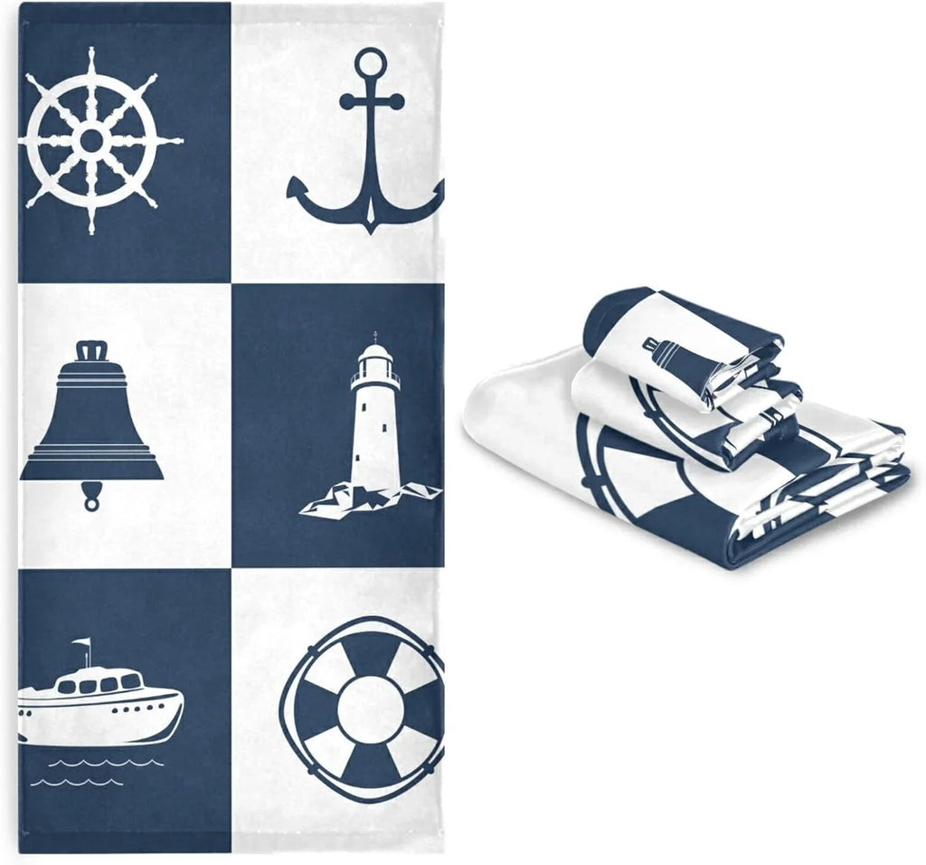 Towels Bathroom Towels Hand Bath Checked Piece Sailing Decorative for Dreamtimes Sets Fingertip Lighthouse 3 Anchor Absorbent Towel Cotton Vessel Soft
