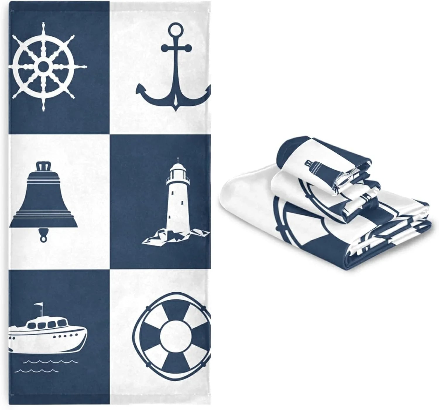 Towels Bathroom Towels Hand Bath Checked Piece Sailing Decorative for Dreamtimes Sets Fingertip Lighthouse 3 Anchor Absorbent Towel Cotton Vessel Soft