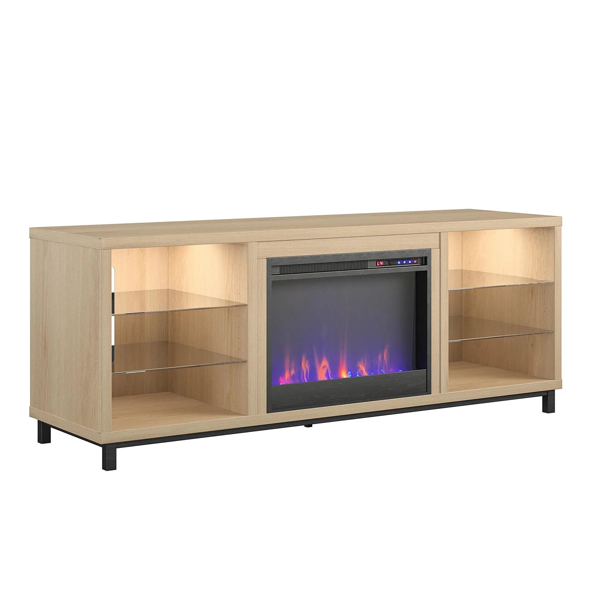 up TV Oak for TVs 70" in Blonde Stand to Deluxe Lumina Ameriwood Fireplace Home
