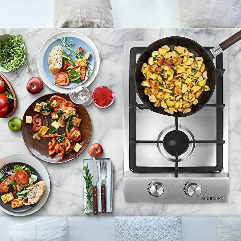 Inches RVs, Burners,12 Built-in Clean Gas Portable to Stainless Apartments, Gas Cooktop LPG/NG 2 Gas Fuel Hob Dual Outdoor Steel for Stove Easy