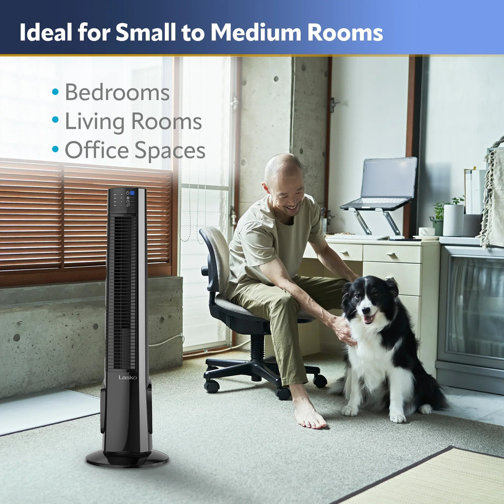 Fan Remote Tower Hybrid Control, with New Black/Silver, 4-Speed 38" Timer, Lasko T38415,