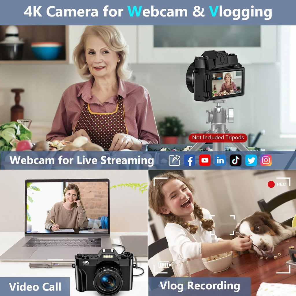 MARVUE Batteries Camera 32GB SD for Camera Digital Youtube Video Vlogging Video Camcorder and Card 48MP with Camera 4K 30FPS 2