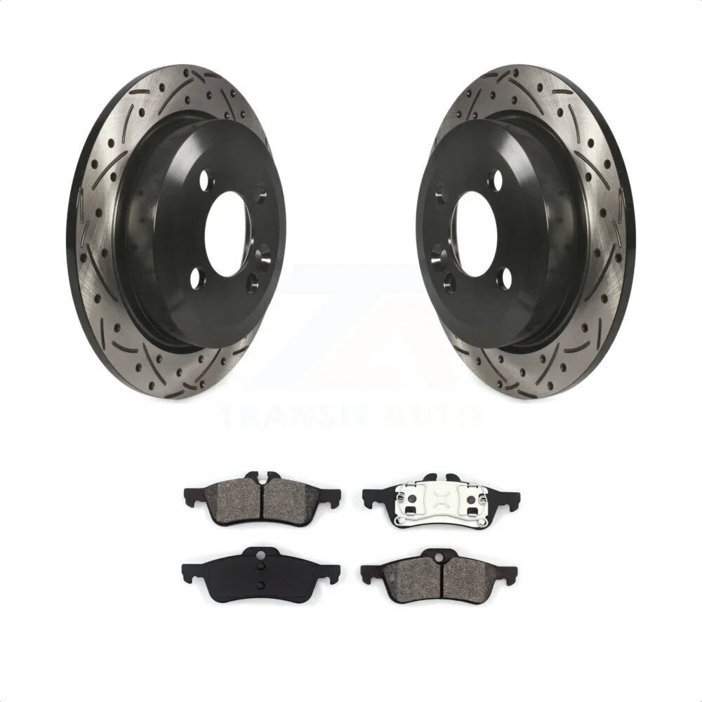 Transit Drilled Disc And Coated Pads Kit Rotors - Cooper For Slotted Auto Mini Brake KDS-100458 Semi-Metallic Rear