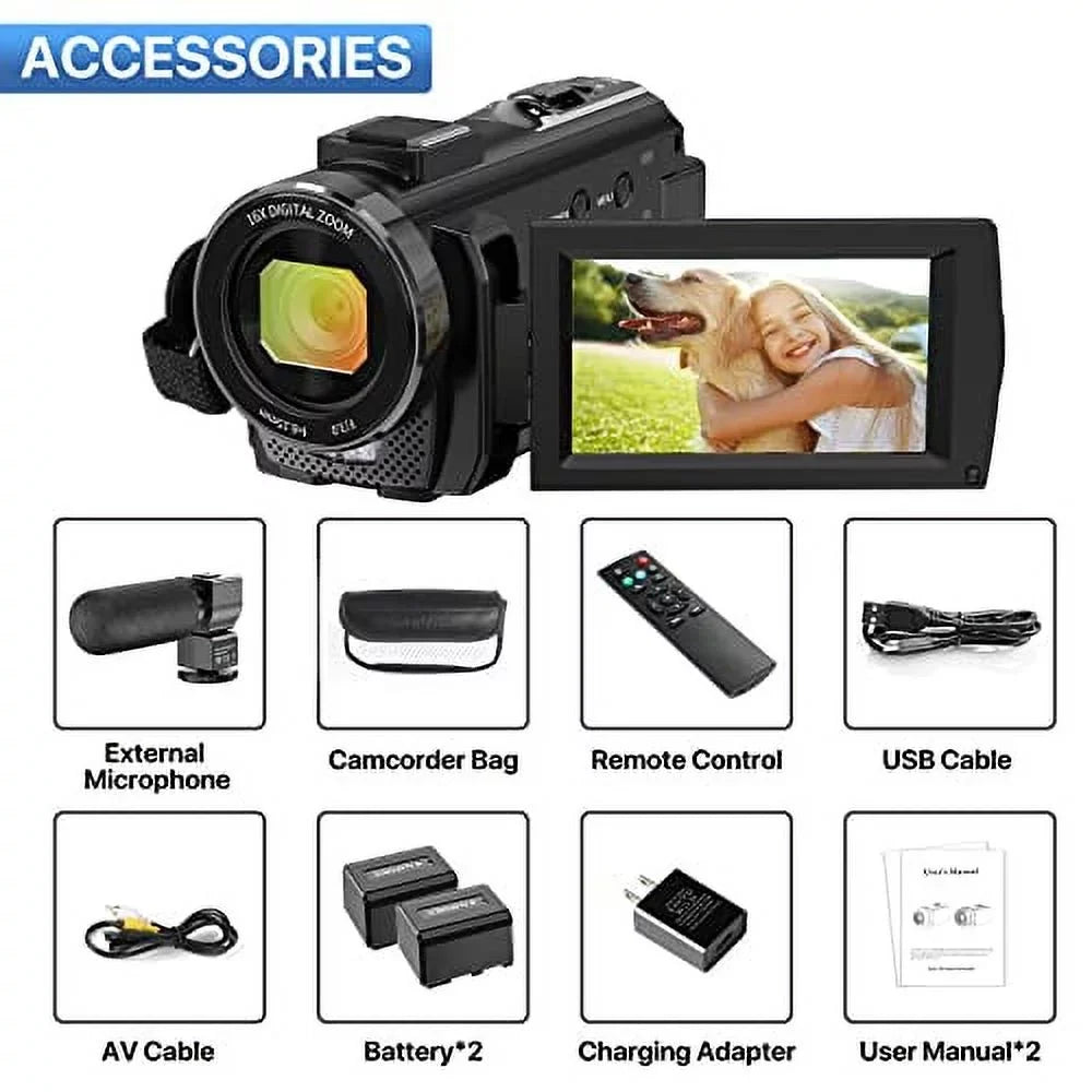 Digital IR WiFi Camera 1080P and Microphone,Remote 3.0'' Vision 2 Zoom Camera Night with 16X 26MP Touch Batteries Camcorder Recorder Camcorder Video 30FPS Screen FHD Vlogging YouTube