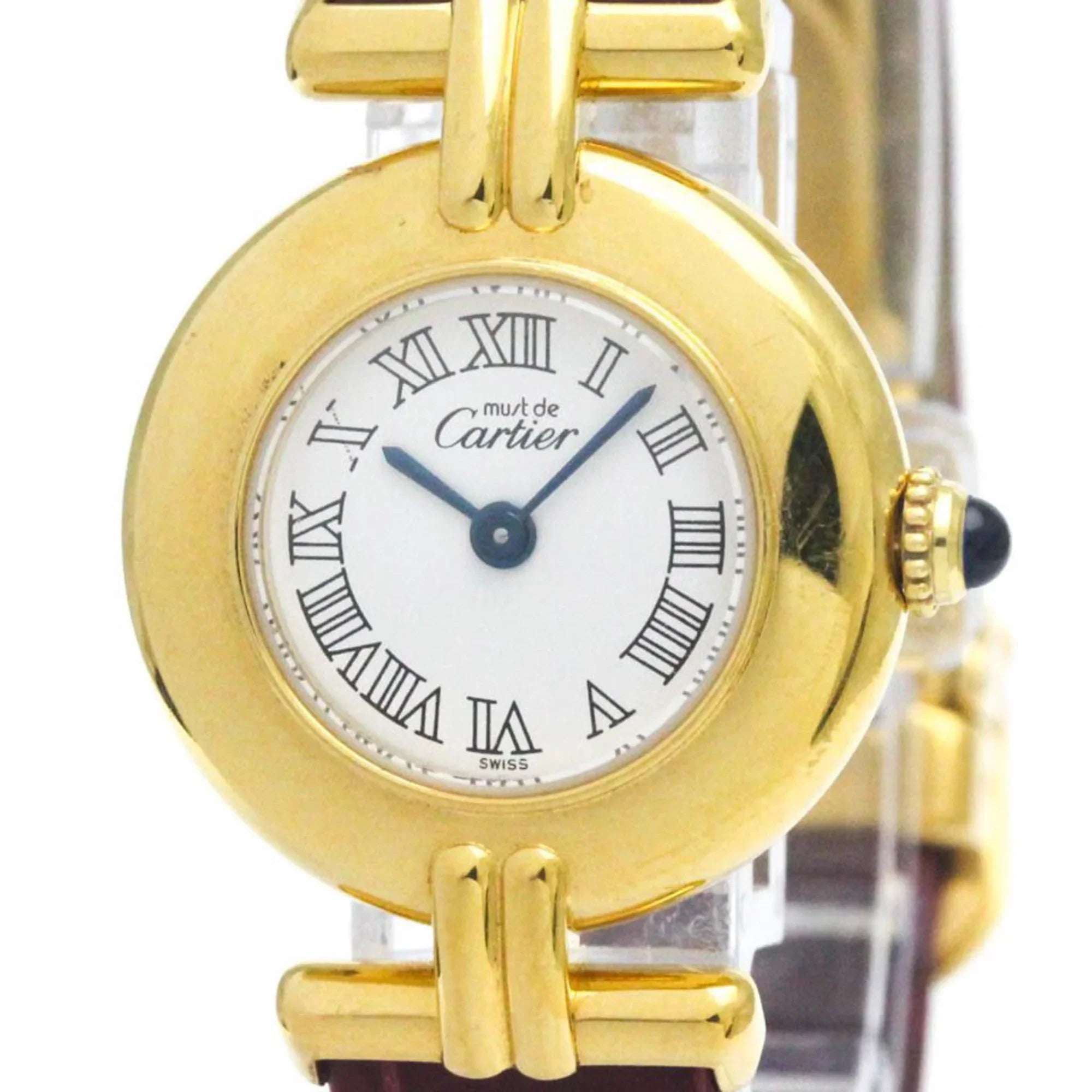 Plated Colisee Watch (Good) Gold Must BF568960 Leather Quartz Pre-Owned CARTIER Ladies