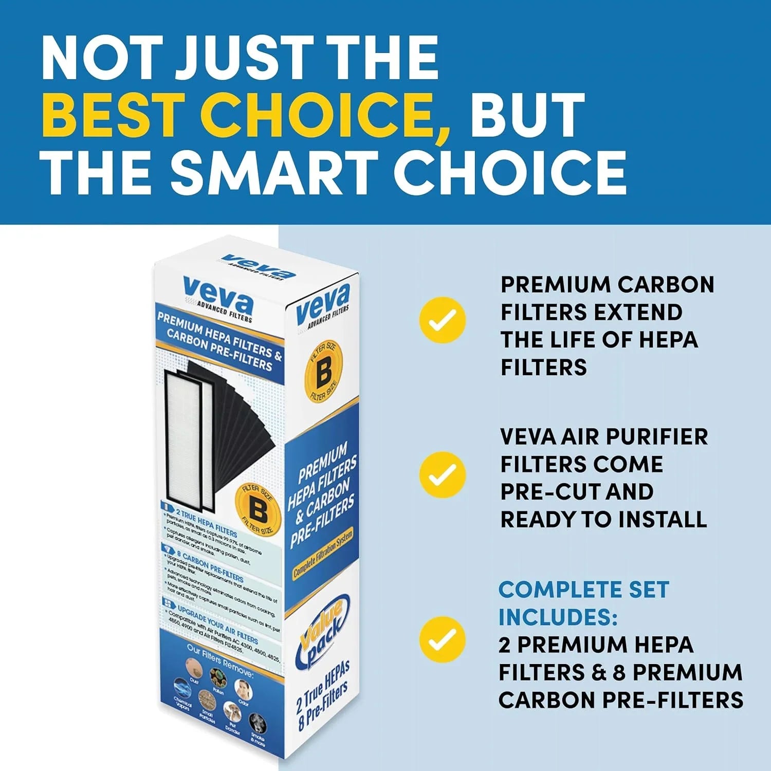 HEPA B of Veva Replacement, Pack Filter with Pre-Filters 2 Carbon 8