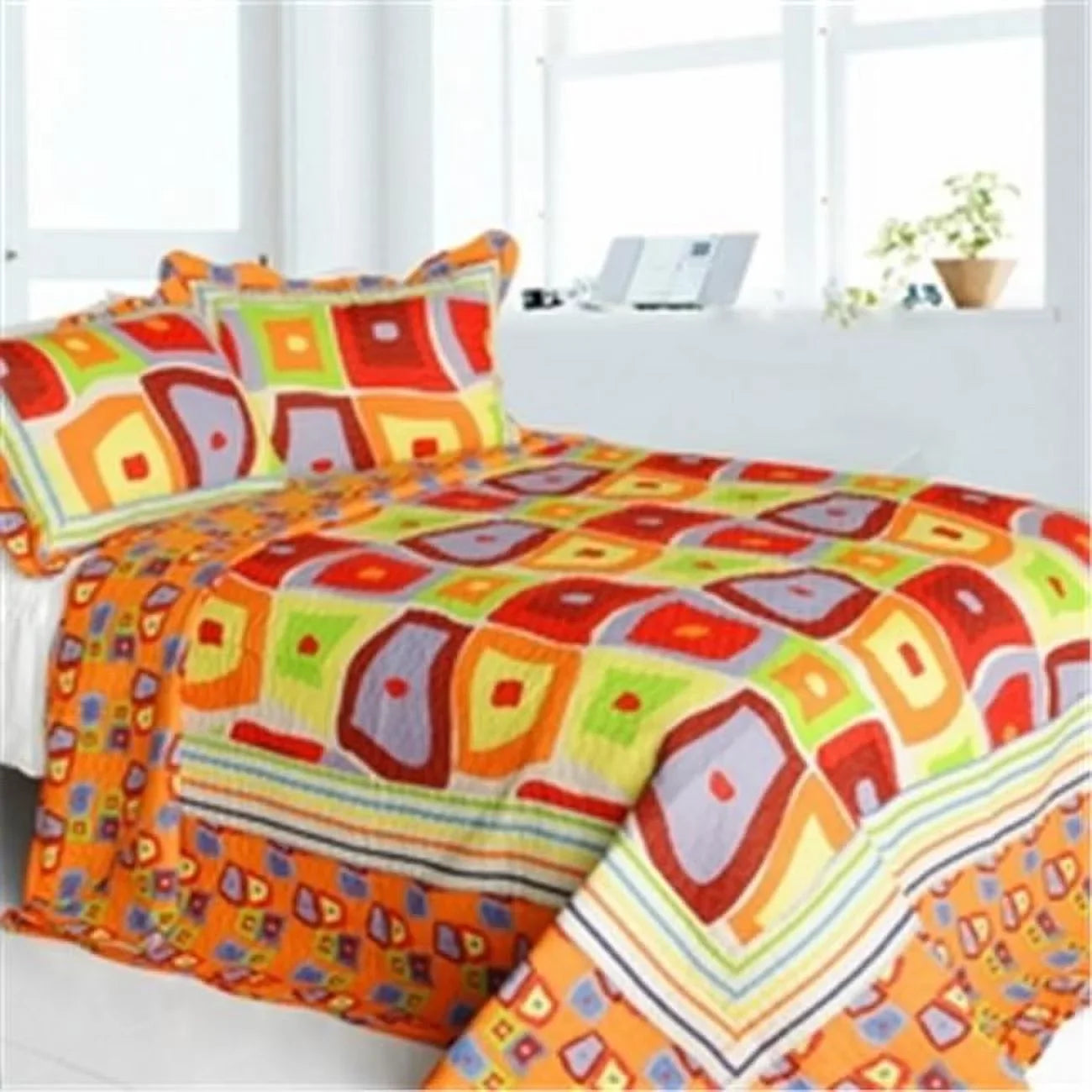 Striped Pieces Full 3 Quilt Sparks Fly Orange - Queen Cotton Blancho Size Printed Bedding - Vermicelli-Quilted Set &