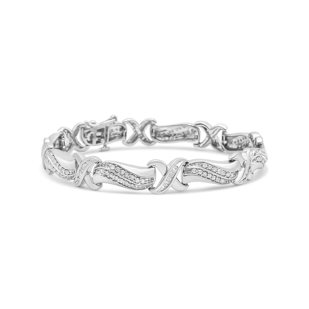 Haus Bracelet Tennis - Color, X Cttw Brilliance Sterling Clarity) .925 1 Clasp Box I3 (I-J 7" Silver of Link Round and cut Womens 3/4 Wave Diamond