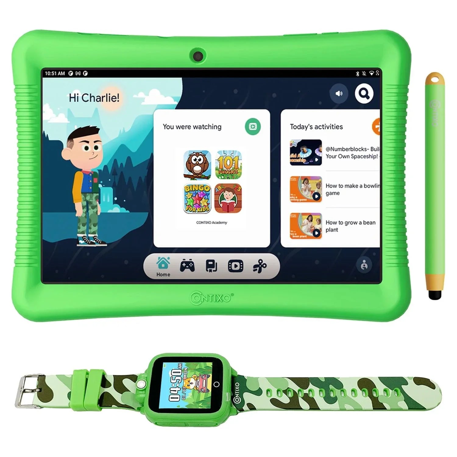 & Disney Storybooks Green & Kids Stickers (Value Smart and - Case Kickstand $400), Contixo 10" Watch Includes Kid-Proof Tablet Stylus, Android Model) Bundle (2023 with 80+ 64GB,