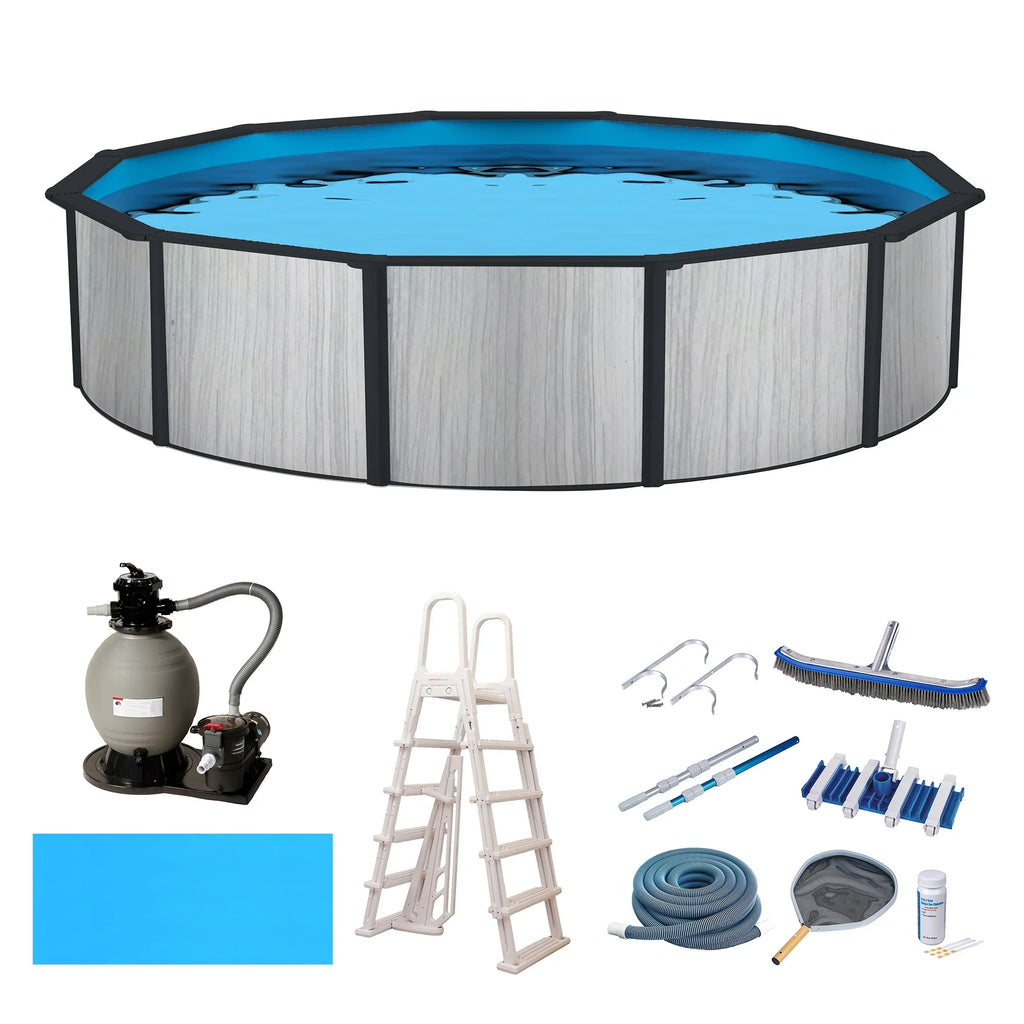 52-in Deep Pool Hybrid 18-ft Top Wave Package with Blue Rail Round 8-in Savannah