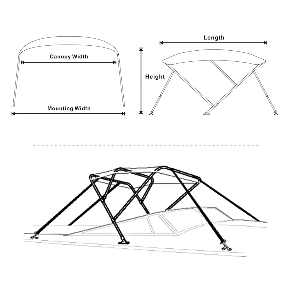 Bimini Top Blue 3Bow Seamander 6'Lx73-78"W,Pacific