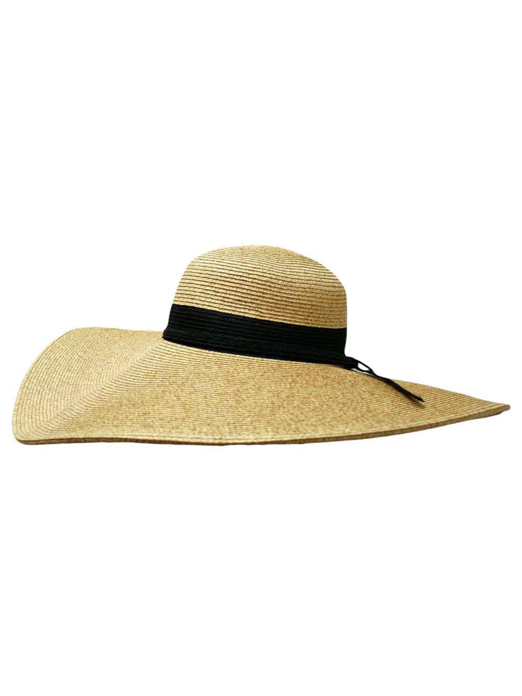 Hat With Black Hat Wide Ribbon Floppy Brim Natural Band